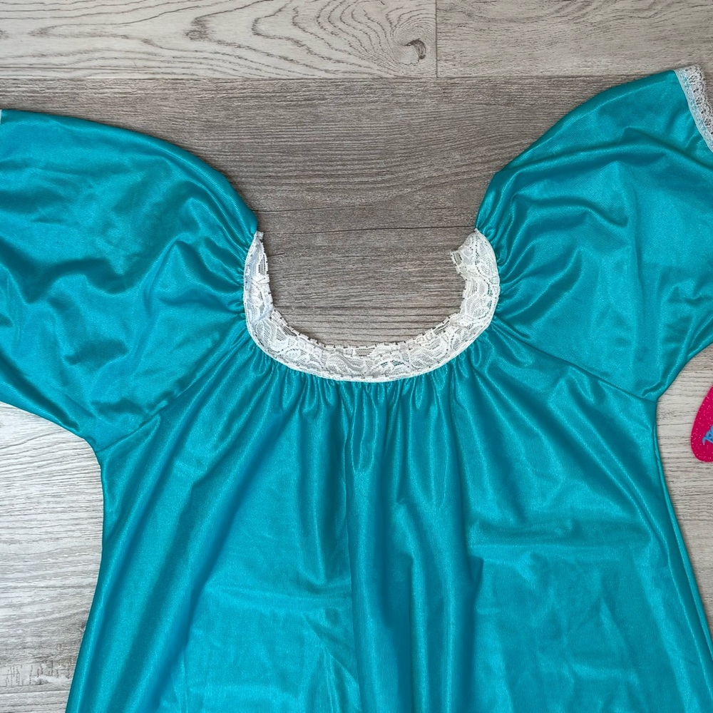 Vintage Private Moments Long Nightgown women’s size M OS Teal NWT Grannycore - Picture 3 of 9